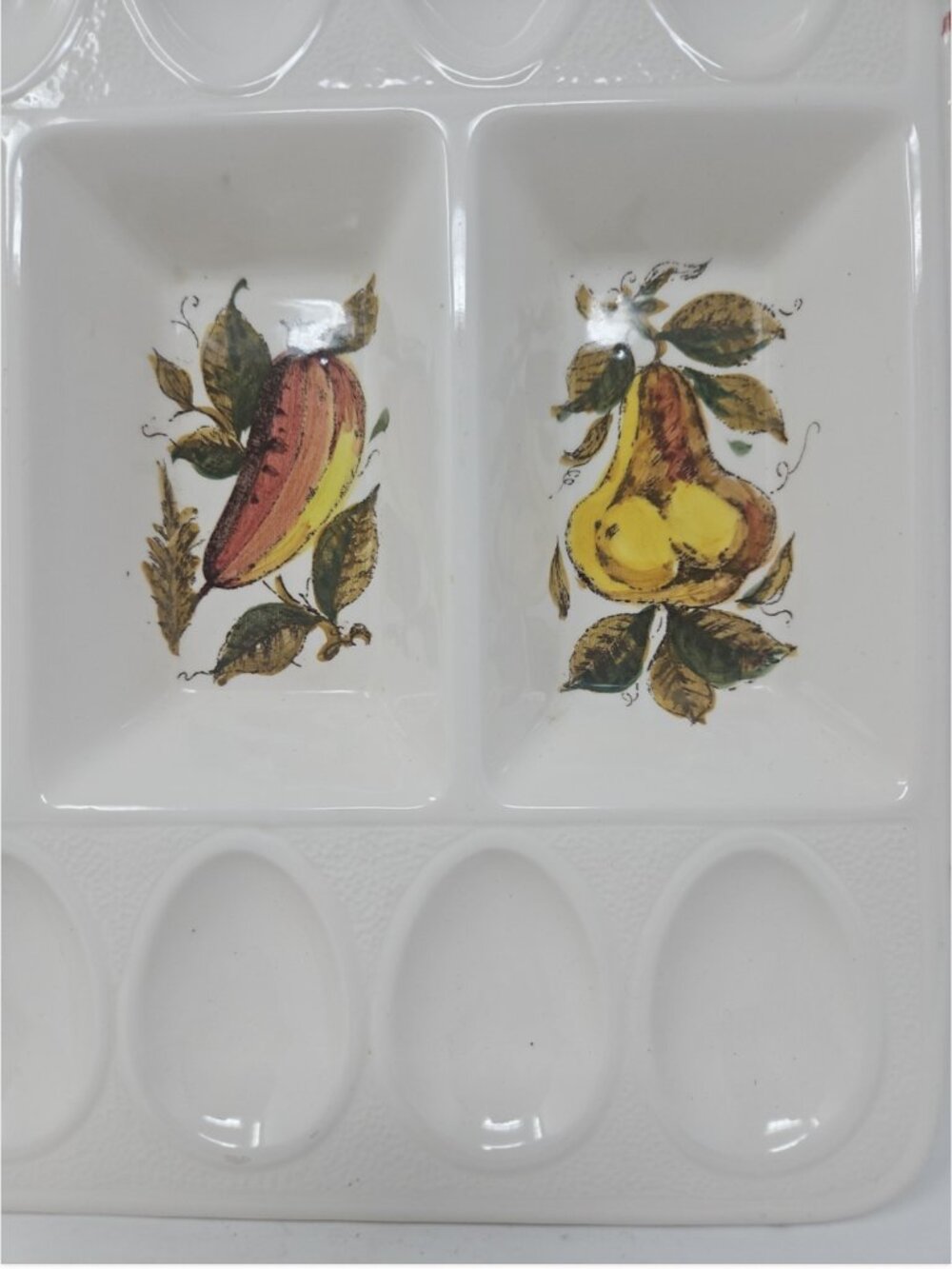 Vintage MCM 10 Deviled Egg 3 Well Snack Crudite Ceramic Serving Platter 14 x 12" - Picture 4 of 5